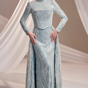 dress glitter muslimah Luxury Haute Couture Beading Long Sleeve Muslim Evening Dress MB40149 DESIRE DRESS