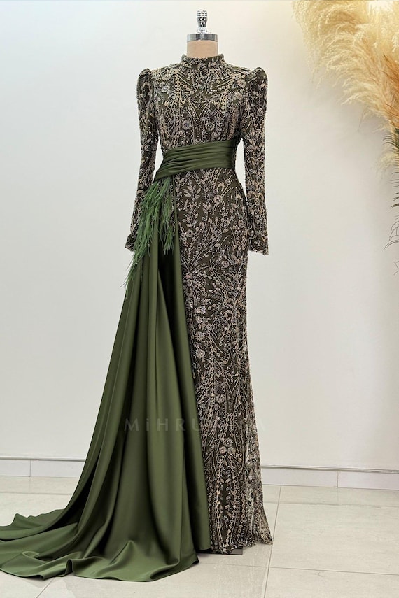 high neckline formal dress Khari | Bottle Green High-Neck Twisted Maxi Dress With Drape main image 1