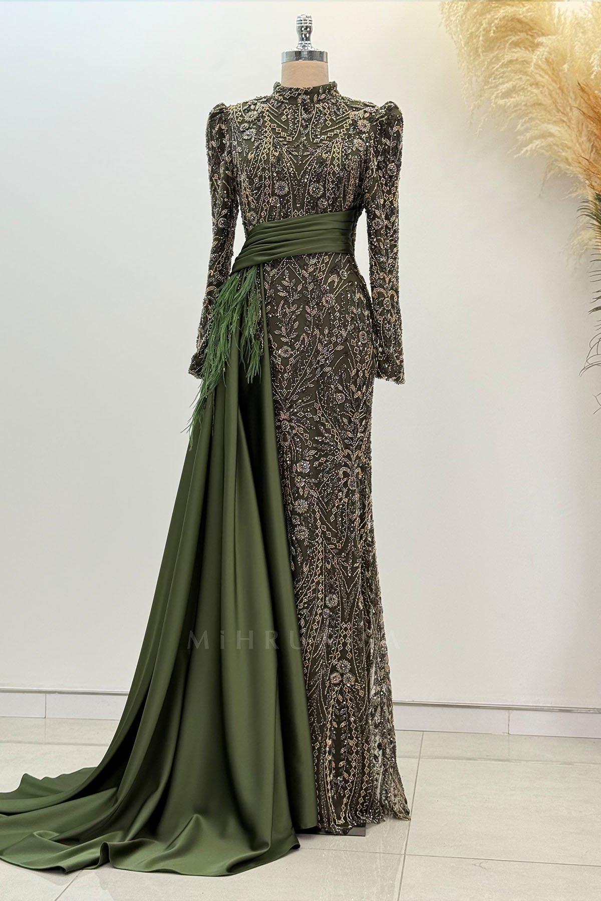 long sleeve muslim evening dress Long Ruched Sweetheart Dress For Women main image 1