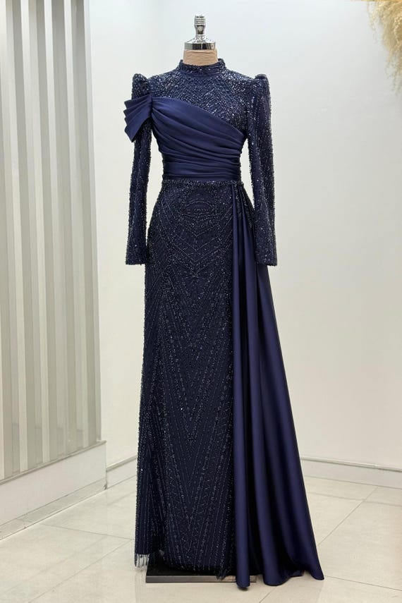 Handmade Sequin Satin Maxi Dress - Islamic Evening Gown