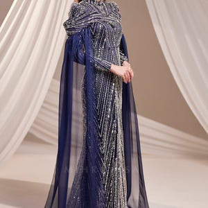 Muslim Evening Dress Luxury Modest Dress Beaded Sequin Dress Chiffon Cape Maxi Dress Elegant Hijab Dress Formal Gown image 9