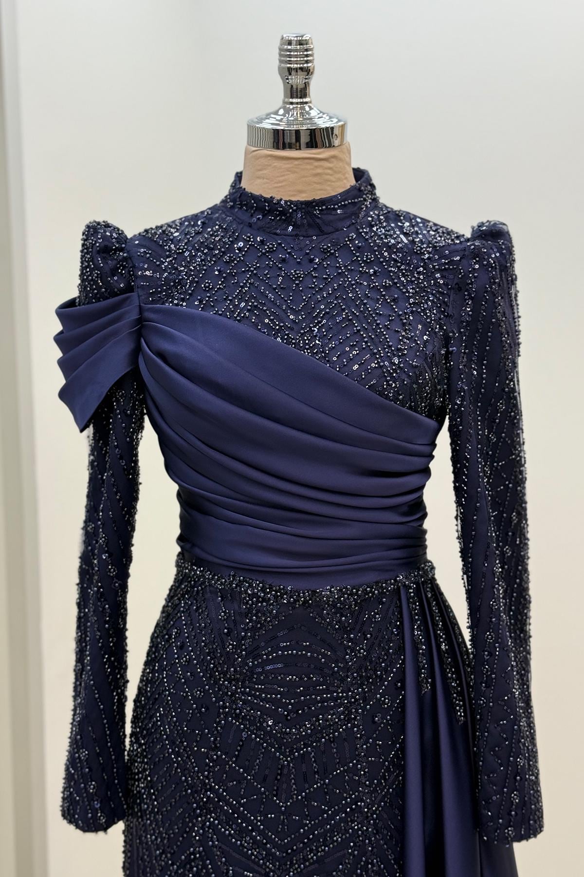 Handmade Sequin Satin Maxi Dress - Islamic Evening Gown