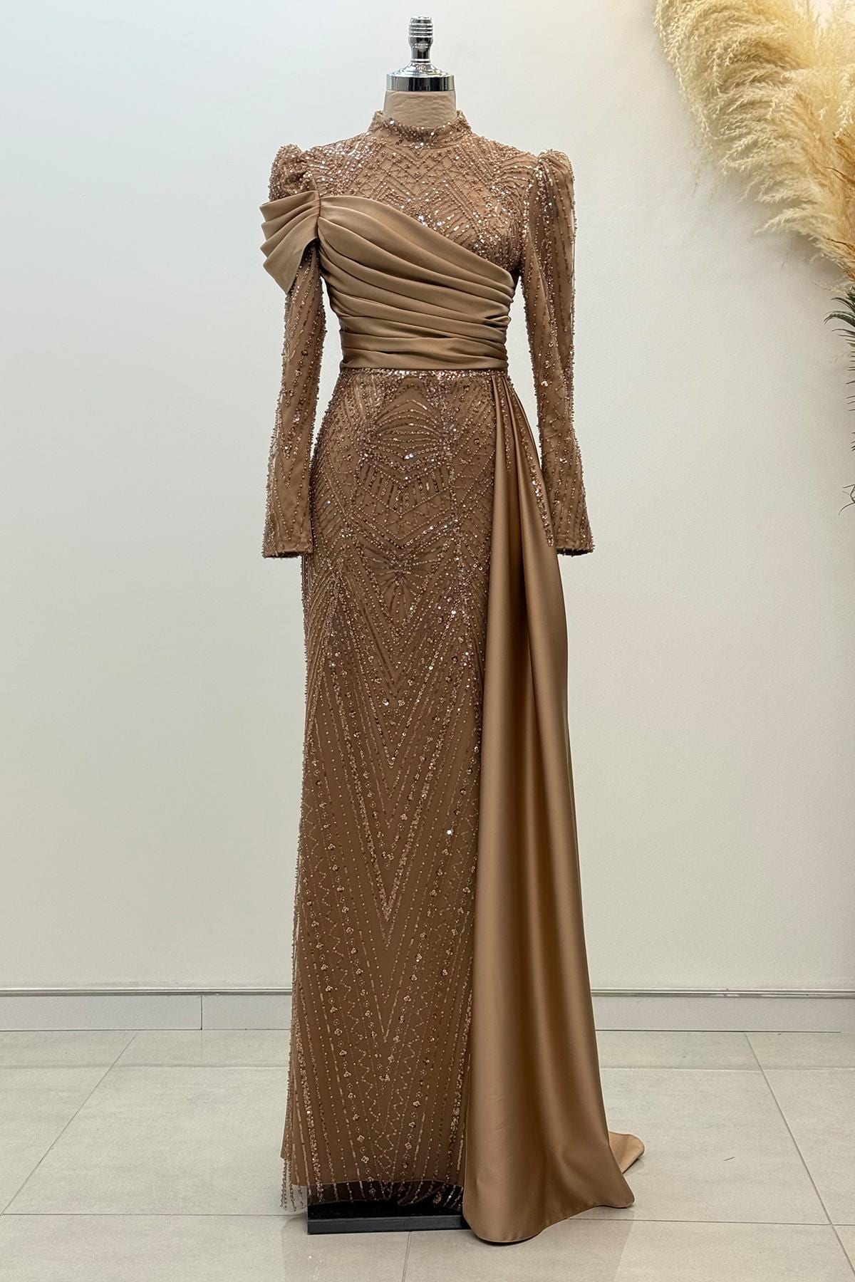 Handmade Sequin Satin Maxi Dress - Islamic Evening Gown Handmade Sequin Satin Maxi Dress - Islamic Evening Gown