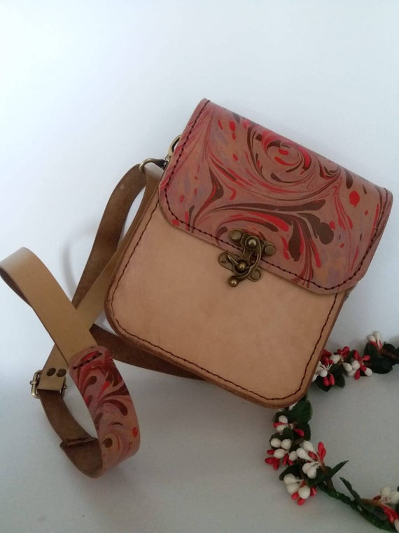 Handbags shoulder Bag Genuine Leather Turkish Ebru Art Marble