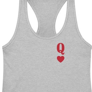 Queen of Hearts Racerback Tank Top | Minimal Red Q Heart Tee | Workout Graphic Tank | Playing Card Shirt fitted racerback tank top