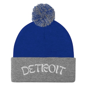 Detroit Pom-Pom Beanie, Detroit Sports Gear, Detroit Warm Winter Hat