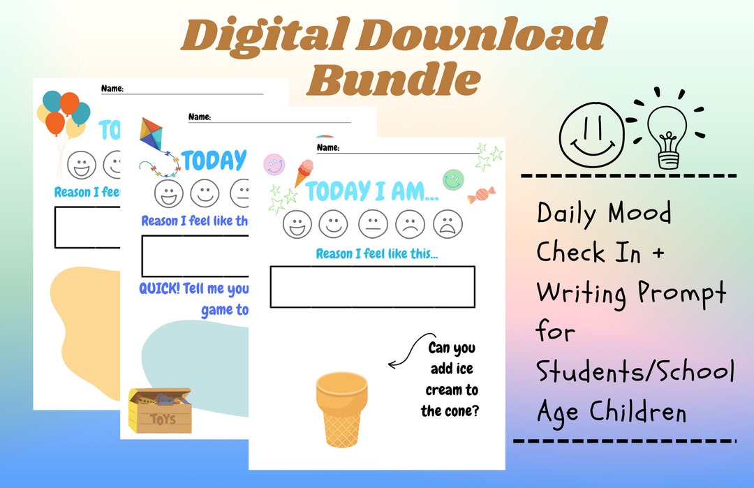 Daily mood check in bundle student printable mood chart etsy