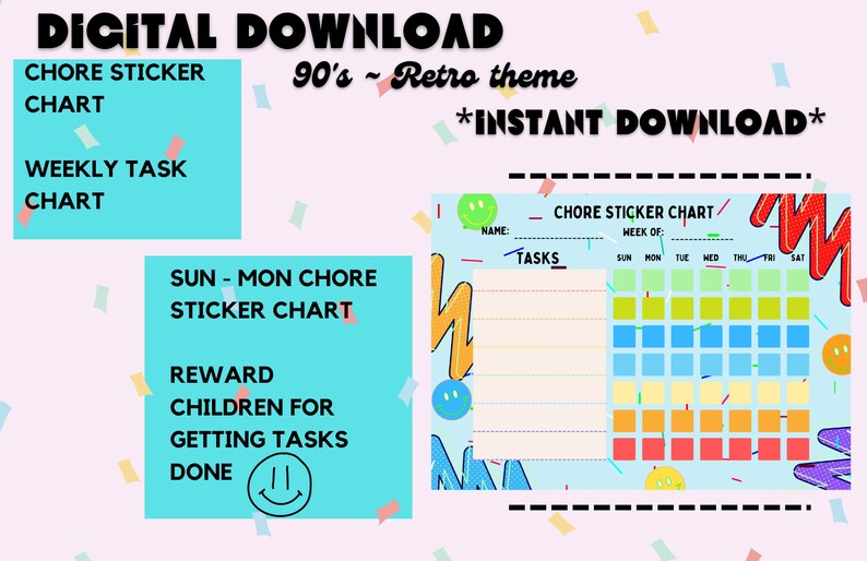 Chore Sticker Chart Bundle Chore Chart Weekly Chore Chart Digital ...