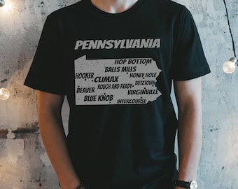 Pennsylvania T-shirt, Map Tshirt, Quirky Tee, Funny Town Names, Funny Tshirt, Quirky Tee, Map Design, Gift Idea For Him Her, États américains, États-Unis