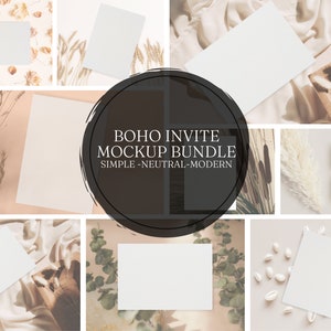 Neutral Beige Boho 5x7 Wedding Invitation Mockup Bundle with Dried Floral Elements