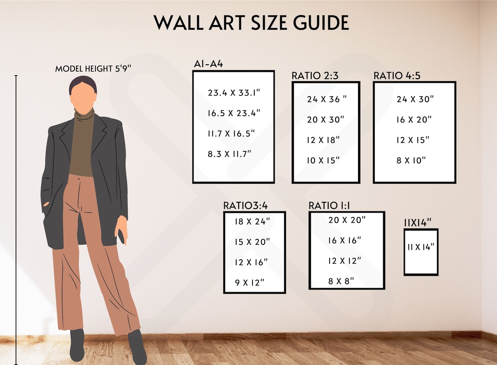 Wall Art Size Guide Bundle Bundle of Art Size Guides Mockup Etsy