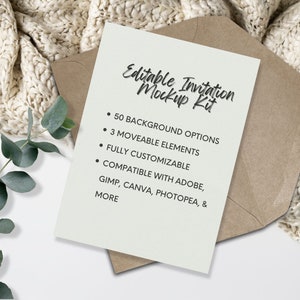 Boho Wedding Invitation Mockup Kit, PSD Bundle, Minimalist Customizable Mock Designs