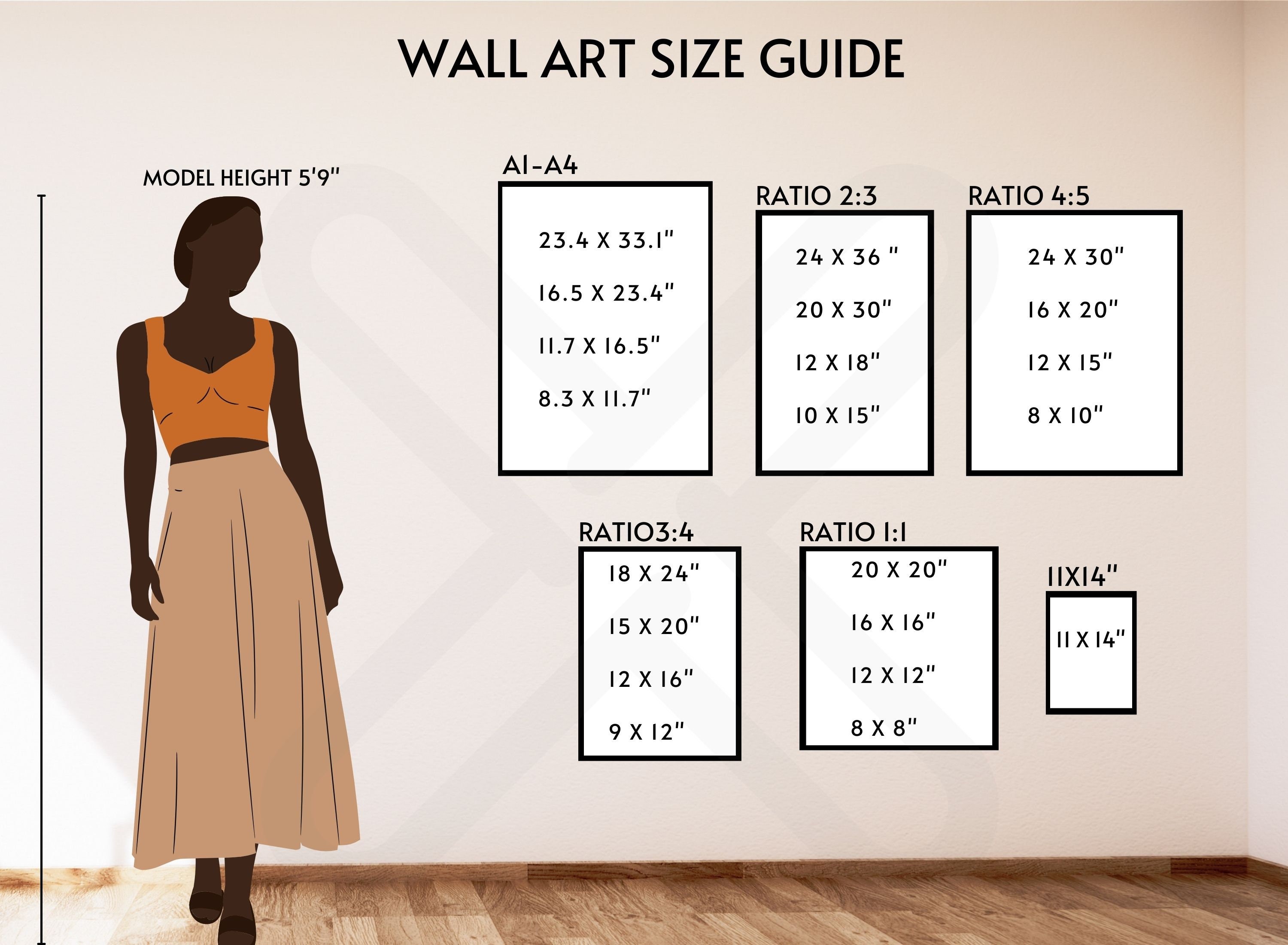 Wall Art Size Guide Bundle Bundle of Art Size Guides Mockup Etsy