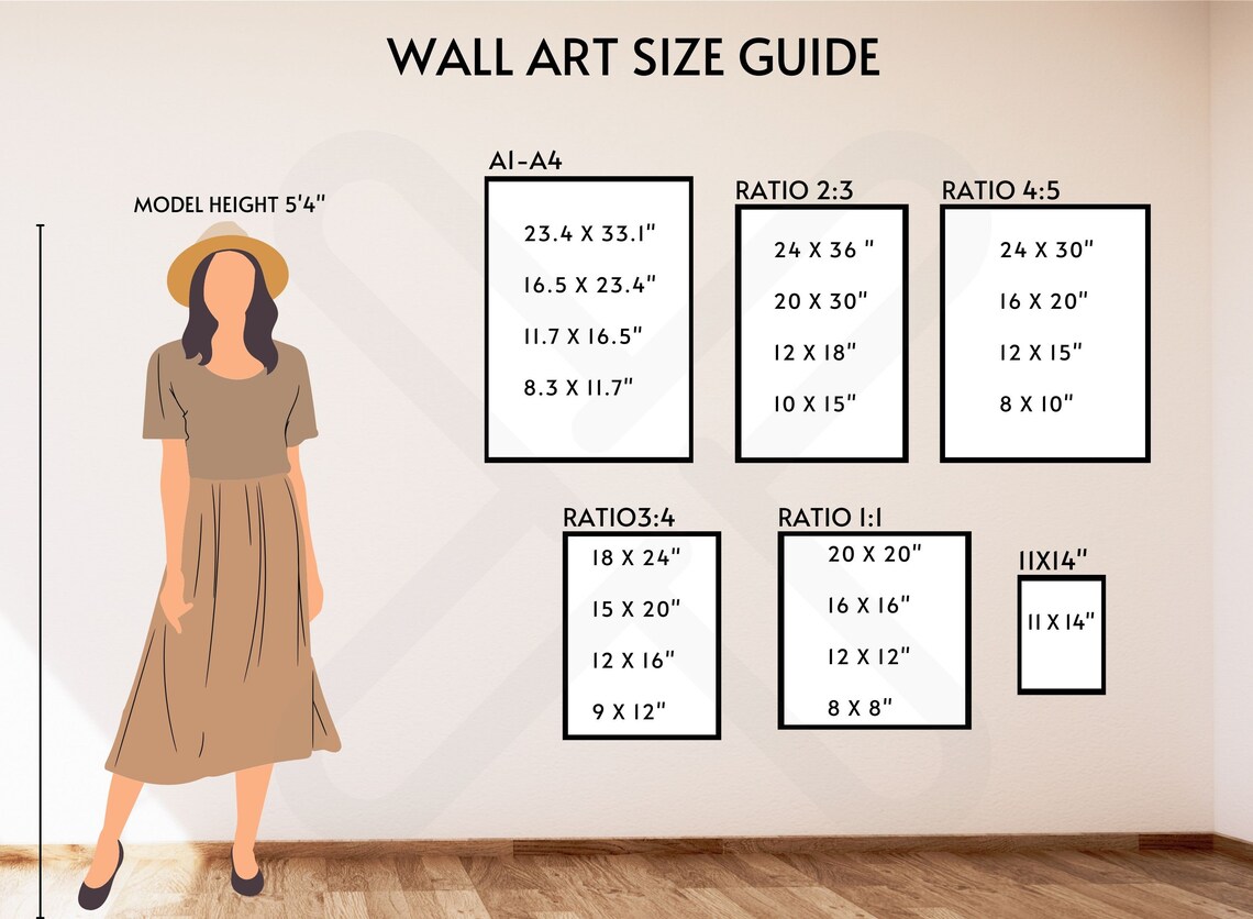 Wall Art Size Guide Bundle Bundle of Art Size Guides Mockup Etsy