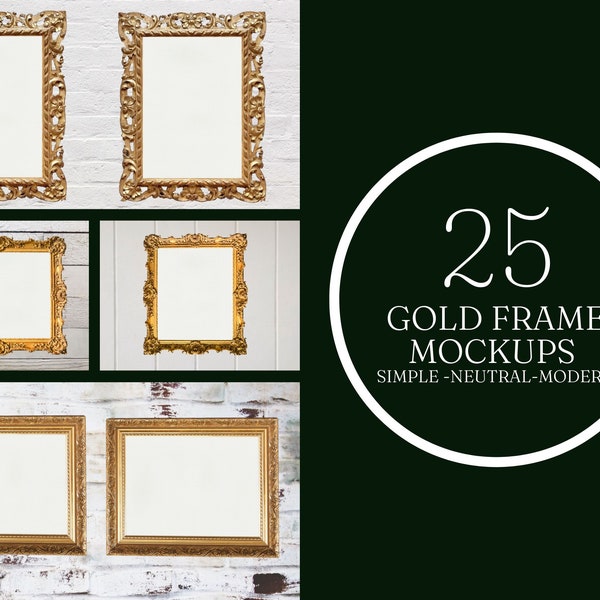 Antique Frame Mockup Bundle, Gold Frame Mockup, Mock Up Bundle, Styled Frame Mockup