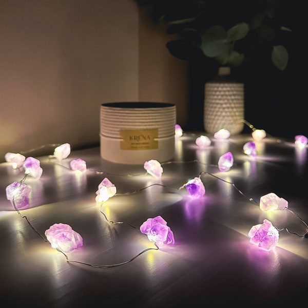 Amethyst Lights | Fairy Lights | Rose Quartz Lights |Healing Crystals | LED lights | Birthday Gift |Home Decor | Raw Amethyst |String Lights