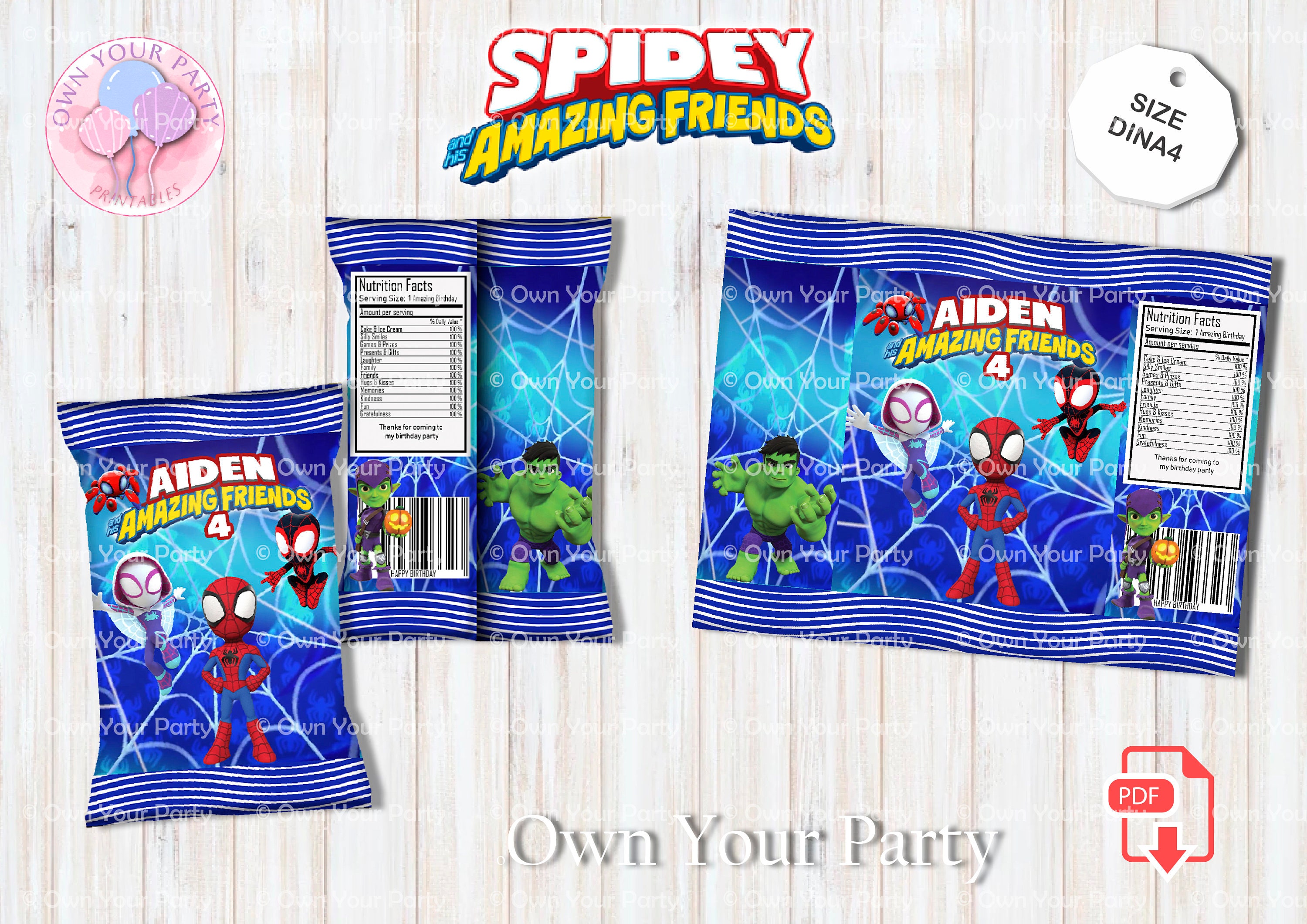 Custom Chip Bag, Treats Bag, Party Printable, Spidey and His Amazing