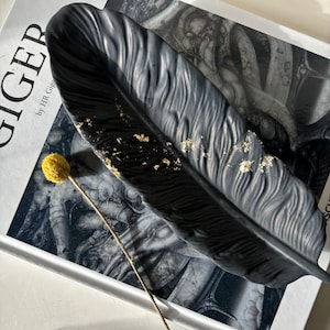 Handmade Concrete Feather Trinket Tray: Gold Flake Smudge Dish