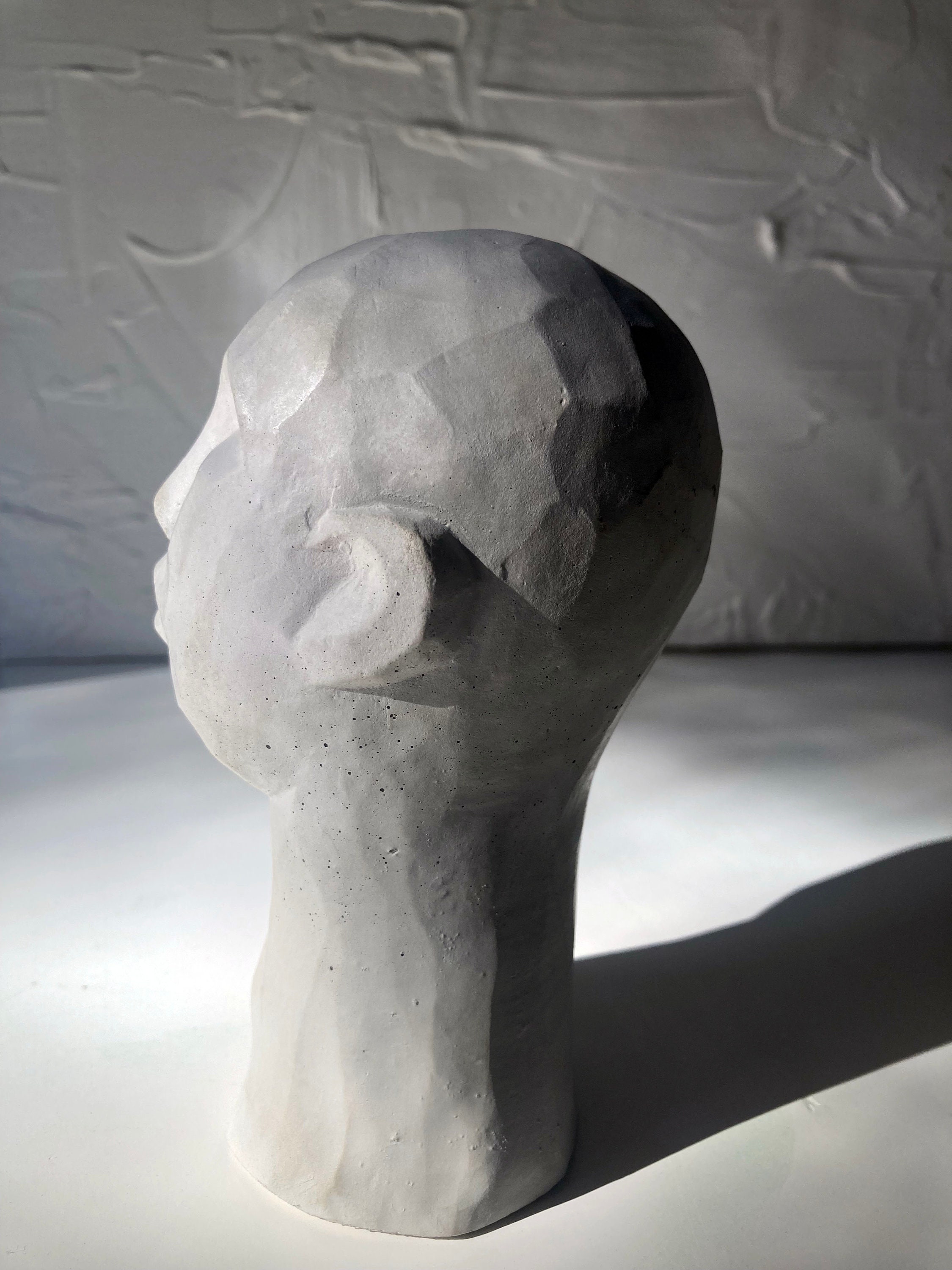 CONCRETE HEAD STATUE, Concrete Head Figurine, Geometric Head, Head Statue, Concrete Head