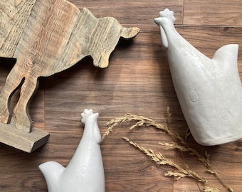 Figura de gallina de hormigón hecha a mano: decoración de cocina estilo cottagecore