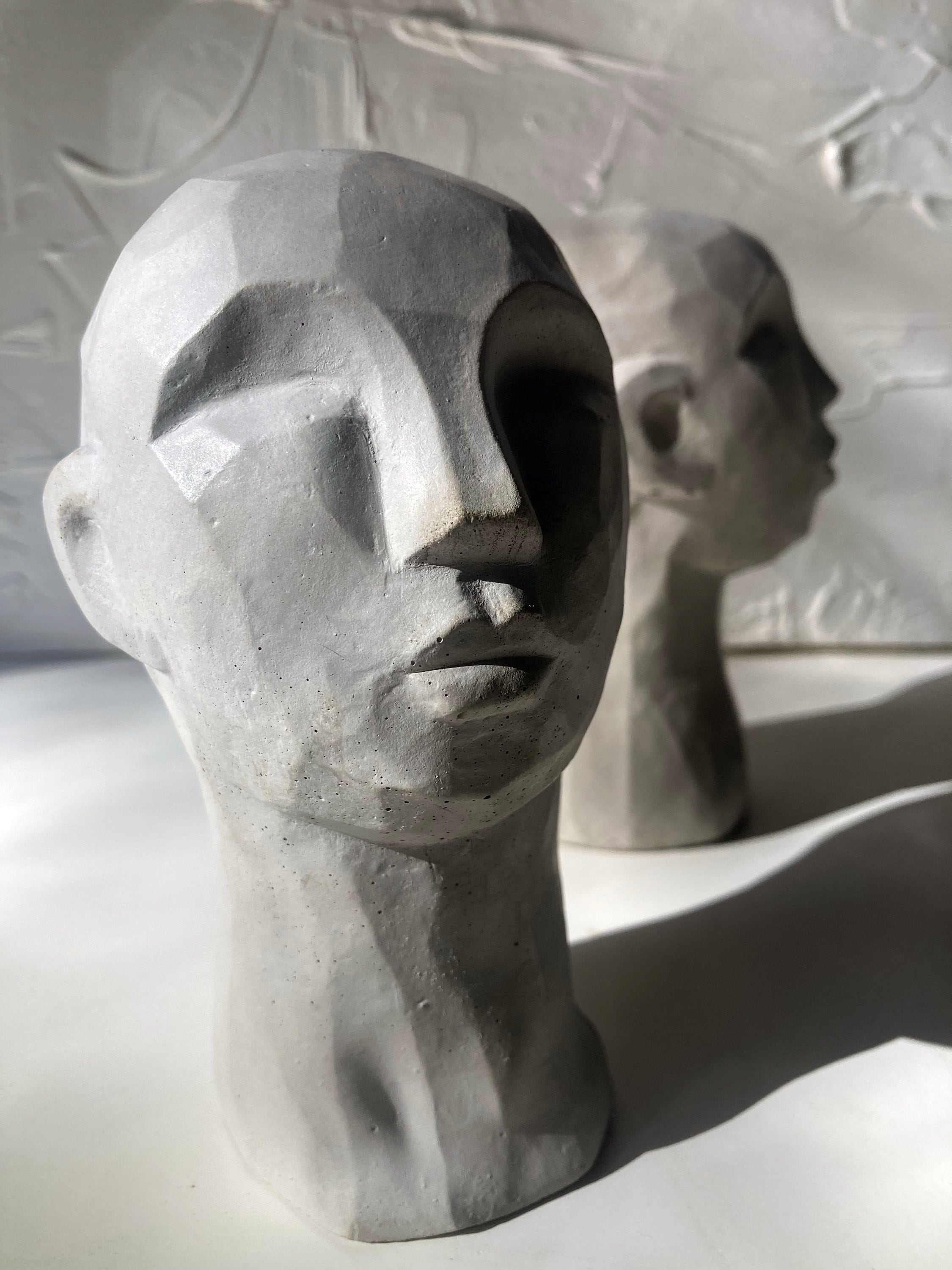 CONCRETE HEAD STATUE, Concrete Head Figurine, Geometric Head, Head Statue, Concrete Head