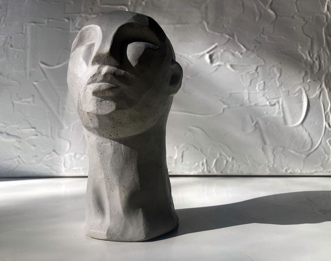 CONCRETE HEAD STATUE, Concrete Head Figurine, Geometric Head, Head Statue, Concrete Head