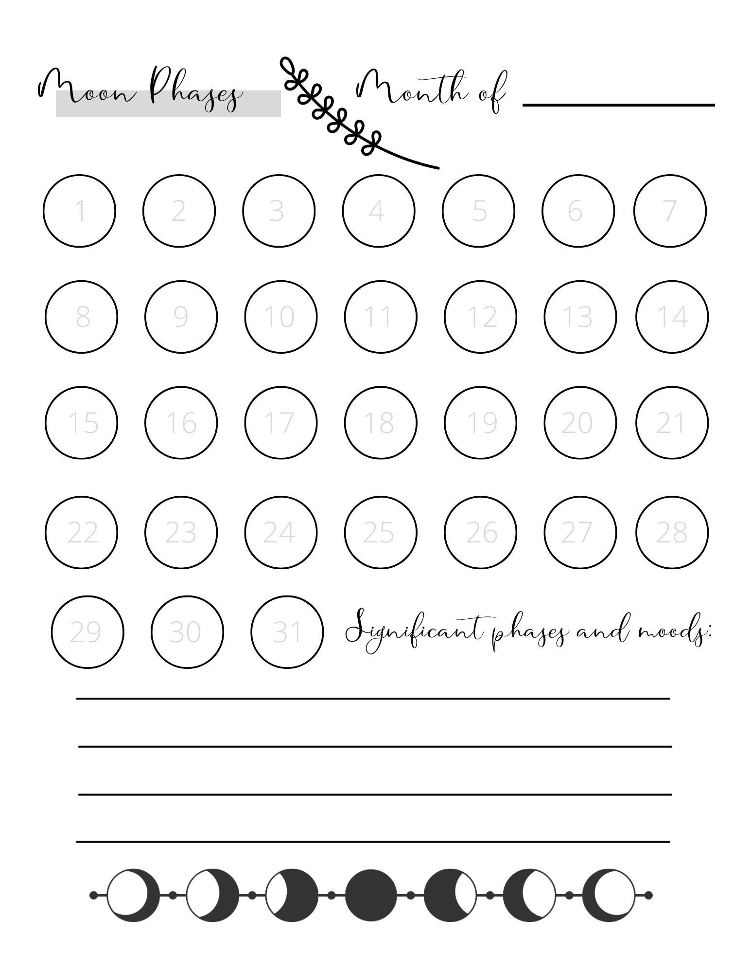 Printable Moon Phase Tracker Log Delivered in PDF Format Etsy