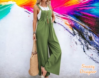 Stylish Summer Women's Jumpsuit - Perfect Colors, Casual Loose Fit, Sleeveless Straps, Wide Leg, Suspender Style, 2024 Summer Season