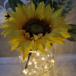 Sunflower Fairy Lights Mason Jar Centerpieces