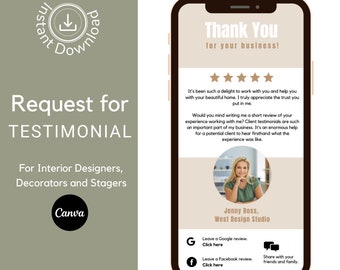 Client Testimonial Request - Interior Design - Interior Design Marketing - Canva Template - Design Client Testimonials