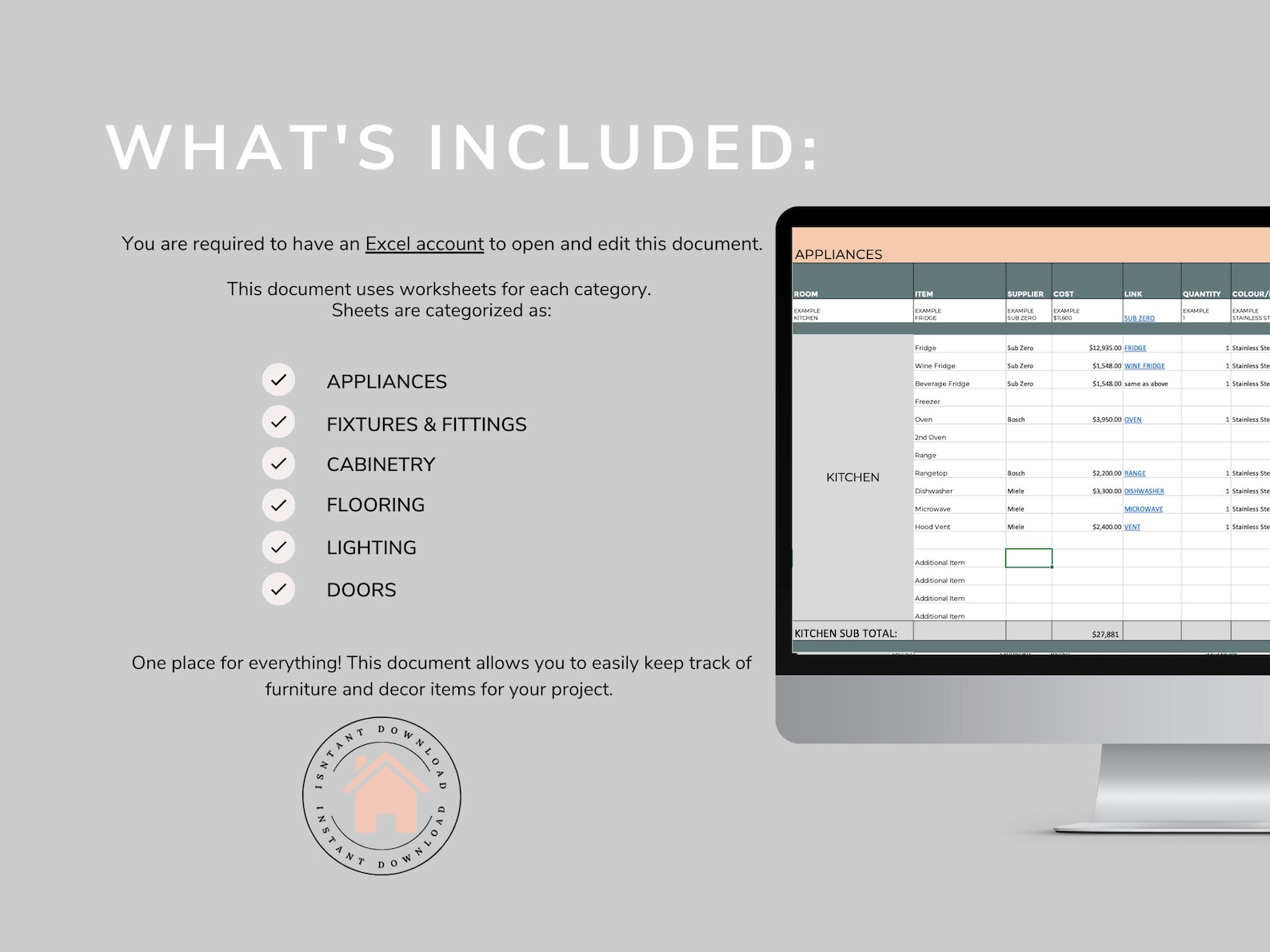 Interior Design Project Tracker - Project Management- Excel Template ...