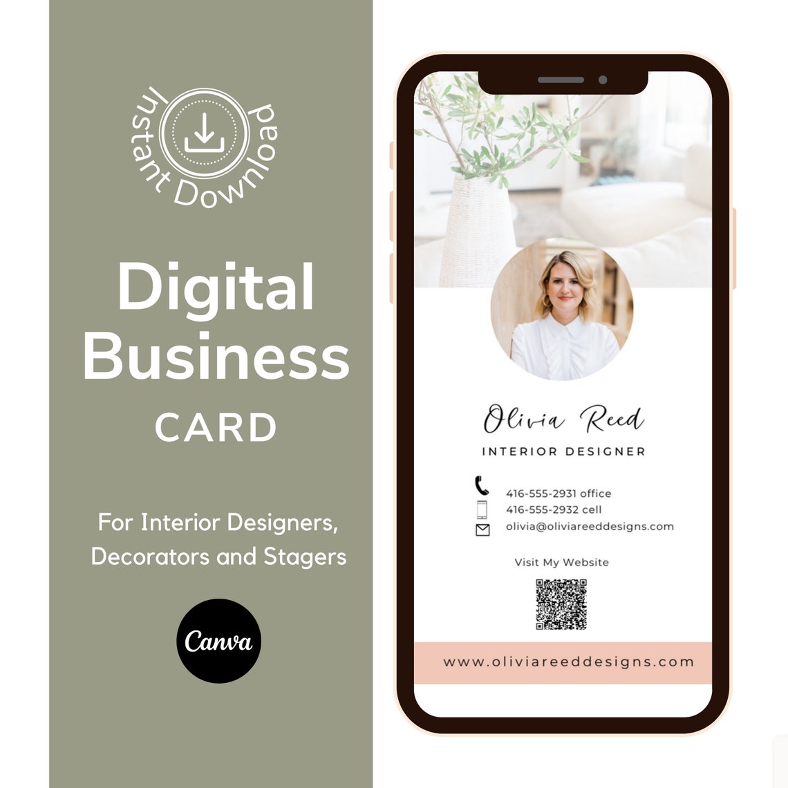 Digital Business Card - Interior Design Business Card - Canva Template ...