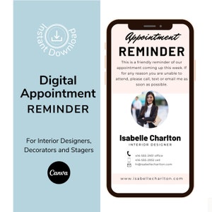 Digital Appointment Reminder - Interior Design Appointment Reminder - Canva Template - Interior Design Marketing