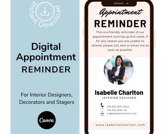 Digital Appointment Reminder - Interior Design Appointment Reminder - Canva Template - Interior Design Marketing