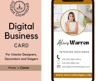 Digital Business Card - Interior Design Business Card - Canva Template - Interior Design Marketing