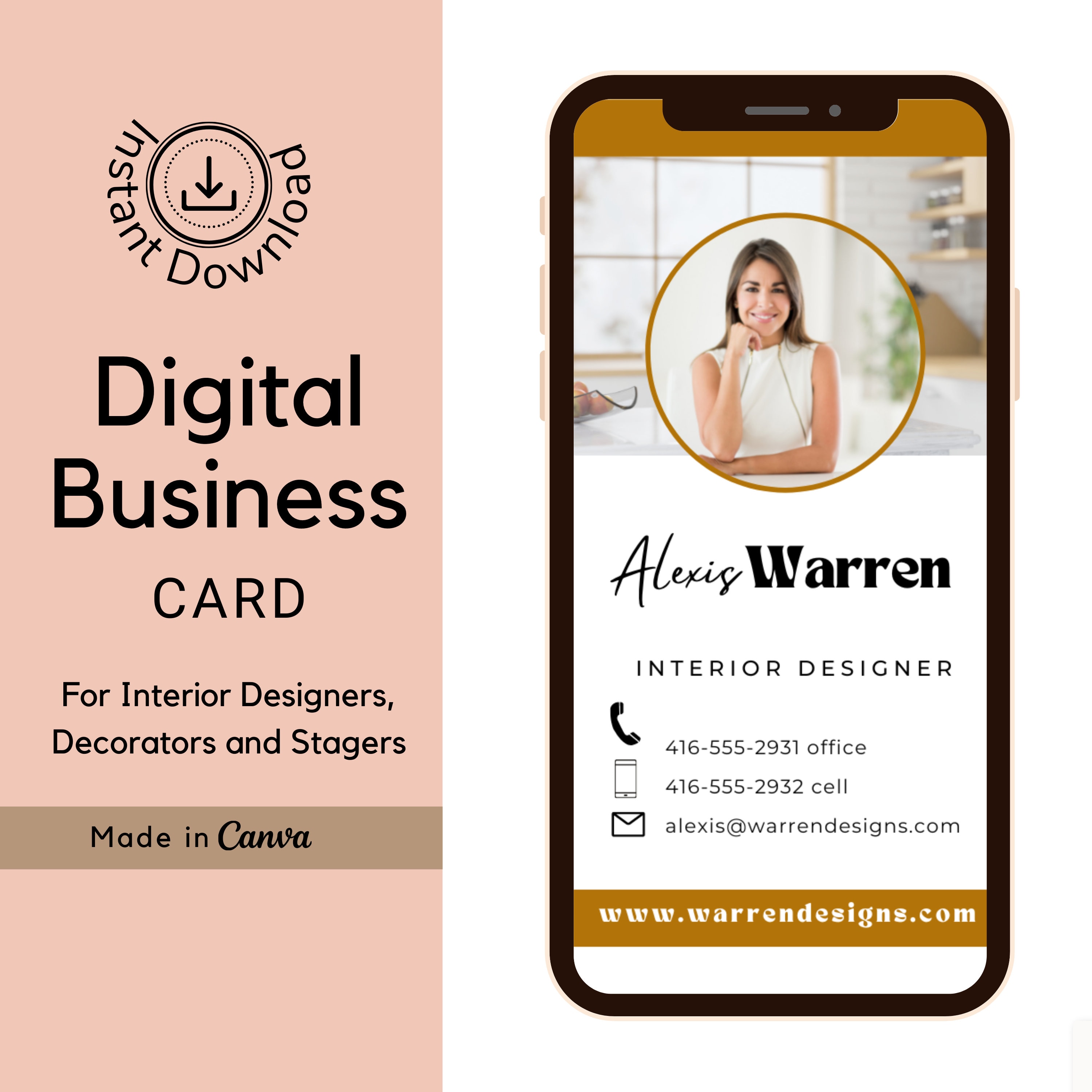 Digital Business Card - Interior Design Business Card - Canva Template ...