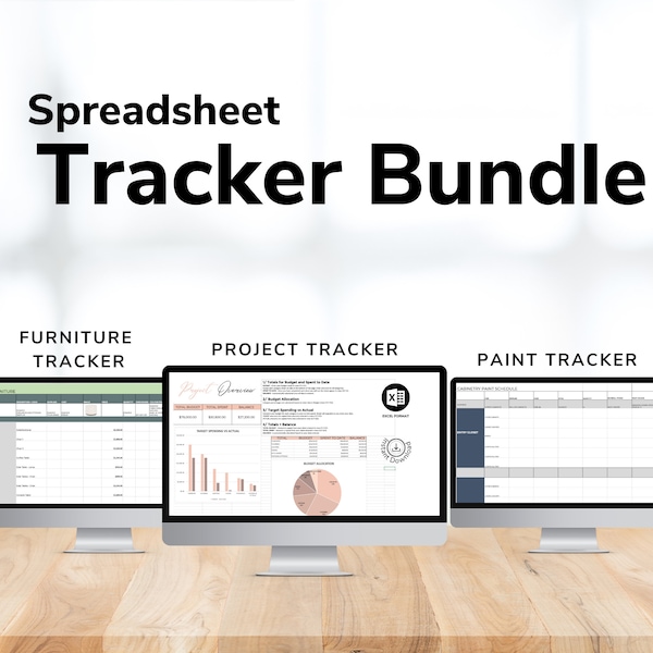 Pacchetto Tracker di design degli interni / Tracker di fogli di calcolo / Foglio di calcolo Excel / Tracker di design