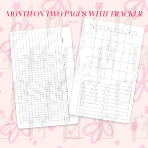 POCKET size - MONTHLY Planner Insert- 2 Page with Tracker, Monthly Overview, and Tracker - Printable PDF- Digital download- Minimal- MH001