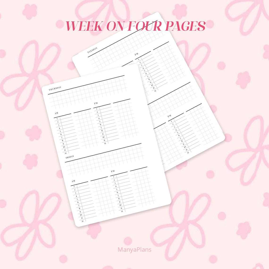POCKET Size - WEEKLY Planner Insert- 4 Pages With Schedule, Weekly ...