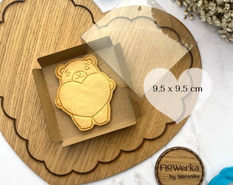 Set of 25 Small Cardboard Box with Clear Lid for Packaging Cookies  9,5x9,5x2,0 cm (3.75" x 3.75"x 0.79")