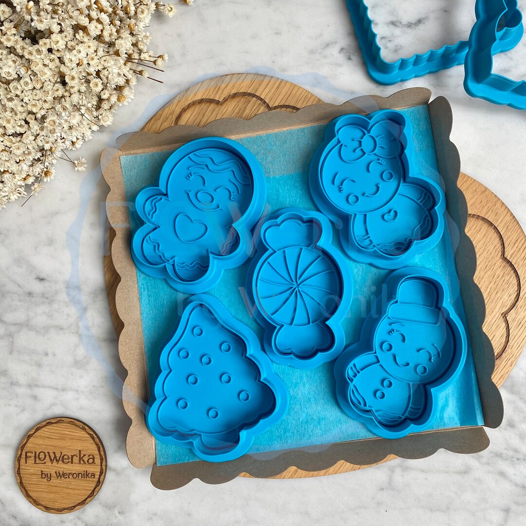 Christmas Set Cookie Cutters With Stamps Christmas Tree Etsy