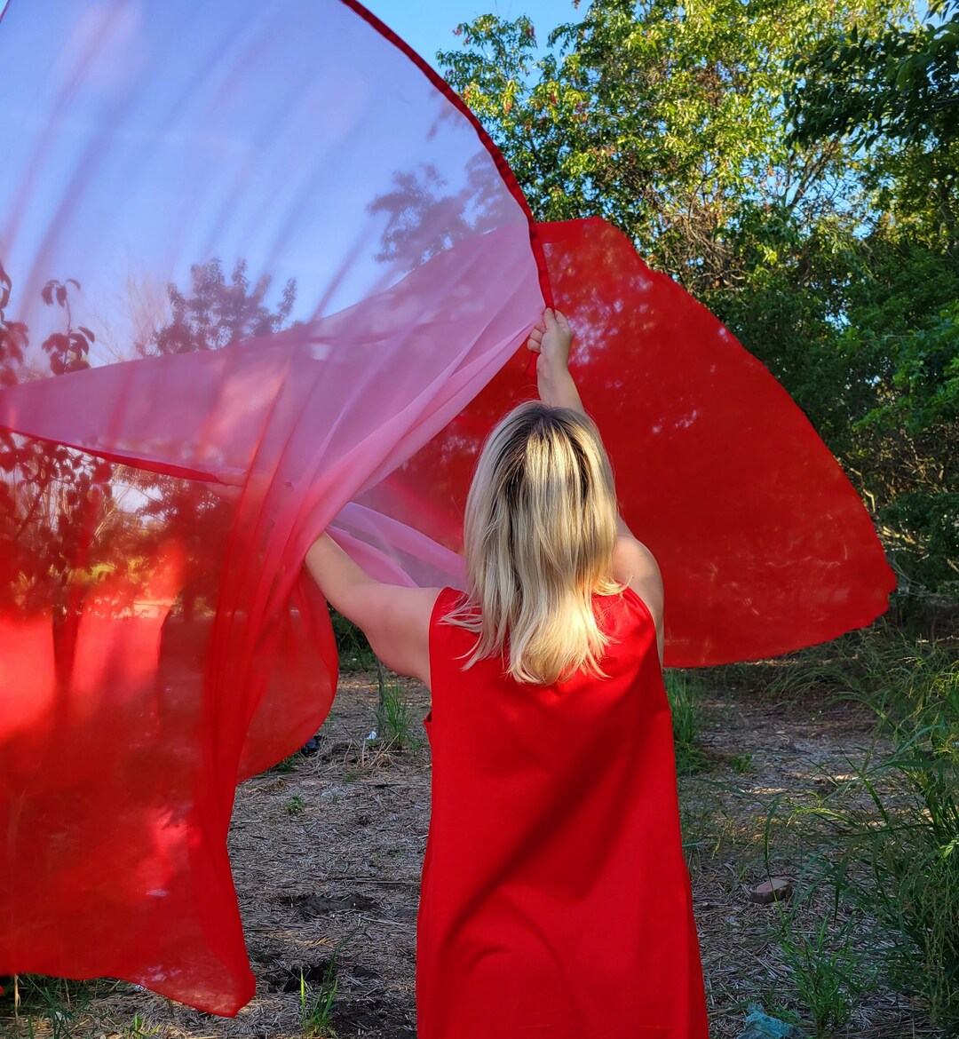 Banner Dance Flags, Worship Flags, Red With Shades of Transparent Pink