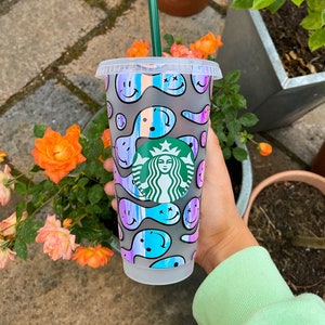 Starbucks Venti Cold Cup 24oz/750ml | Funky Faces Cup Personalised | Reusable Cold Cup UK | Holographic Cold Cup | Starbucks Cup | Gifts