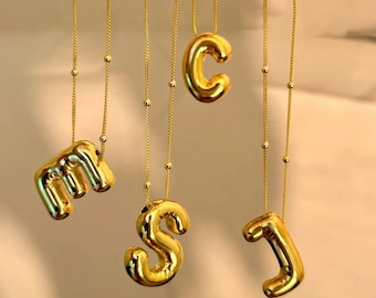 Balloon Letter Necklace With Gold And Silver Charm | Elegant Custom Bubble Initial Pendant | Chic And Playful Jewelry | Birthday Present