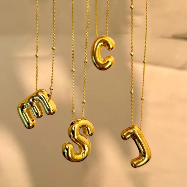 Balloon Letter Necklace With Gold And Silver Charm | Elegant Custom Bubble Initial Pendant | Chic And Playful Jewelry | Birthday Present