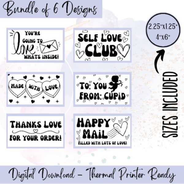 Valentine Self Love Thermal Printer Labels Download, Small Business Digital Download, Digital Label Small Business Packaging, Mailer Sticker