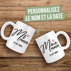 Personalized Mr. and Mrs. Mug with Name and Date, Future Bride and Groom Couple Gift - Personalized Wedding Mug,