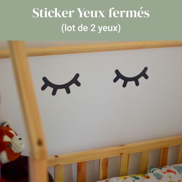 Sticker yeux fermes, Autocollant yeux endormis, Adhésif yeux fermés avec cils, décoration murale, chambre enfant, chambre bébé, mignon