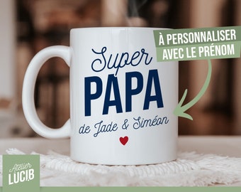 Mug personnalisé Super papa avec prénom des enfants, idée cadeau fête des pères personnalisé, mug papa, tasse papa personnalisé, cadeau papa