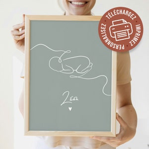 Cartel de nombre de bebé, cartel de nacimiento, cartel de nombre de niño, regalo de nacimiento personalizado, cartel de bebé para descargar, minimalista, línea